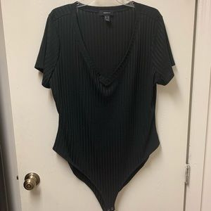 Forever 21+ Black Striped Bodysuit